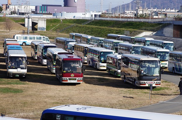 観光バスが50台ほど1